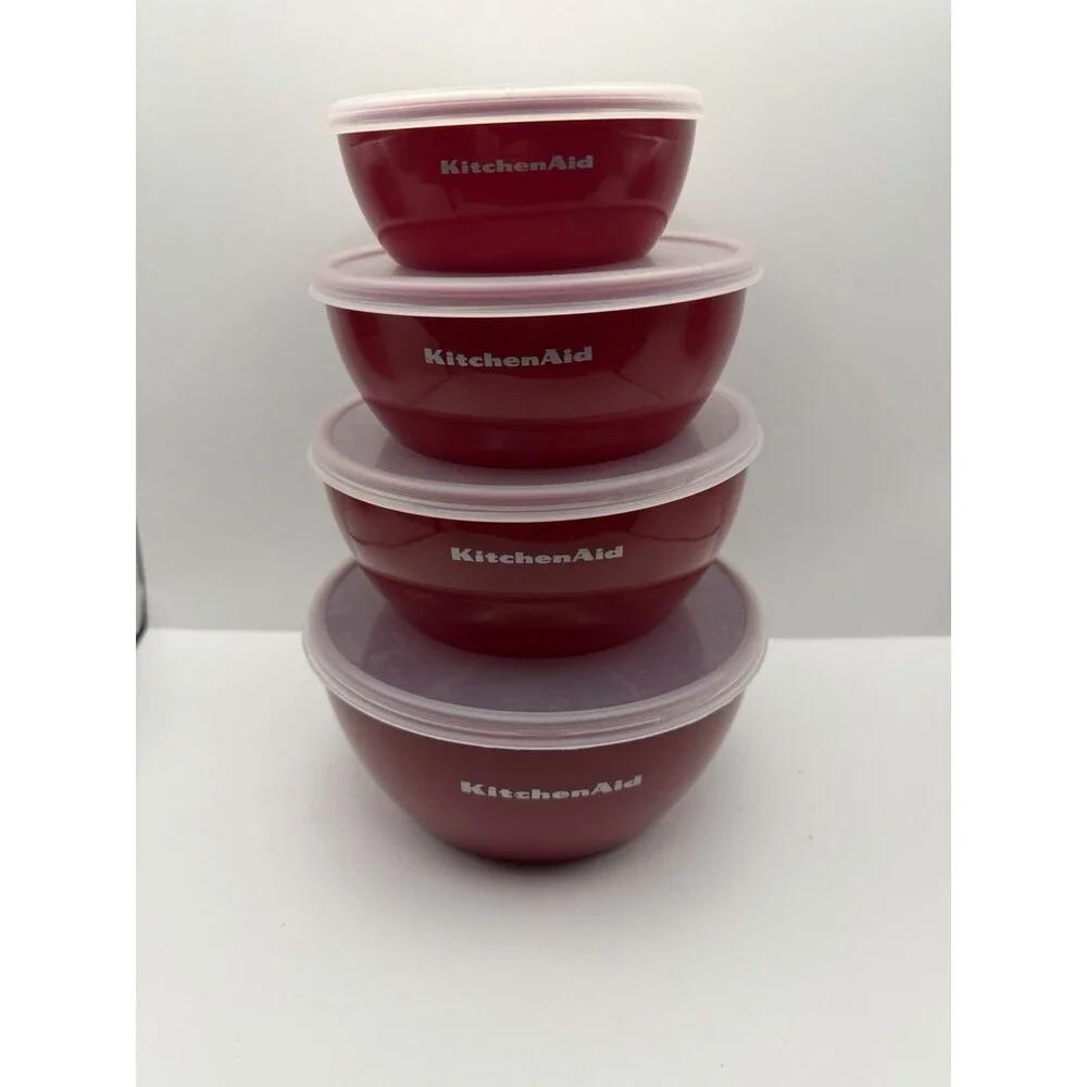 KitchenAid Red Nesting Prep Bowls Set 1 2 3 4 Cup w Lids Food Storage